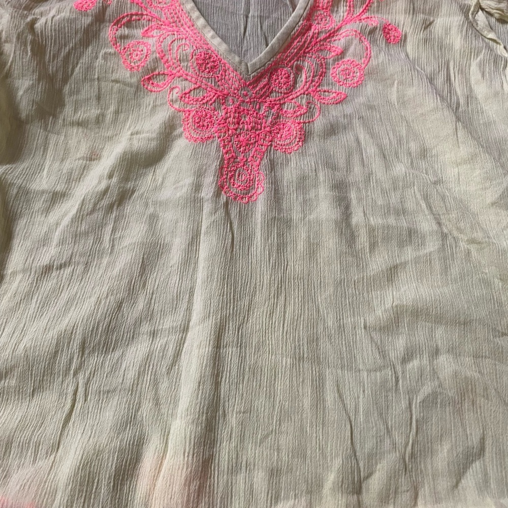 Lilly Pulitzer xxs V-Neck Women's Top - Pink and  yellow few spots swimsuit